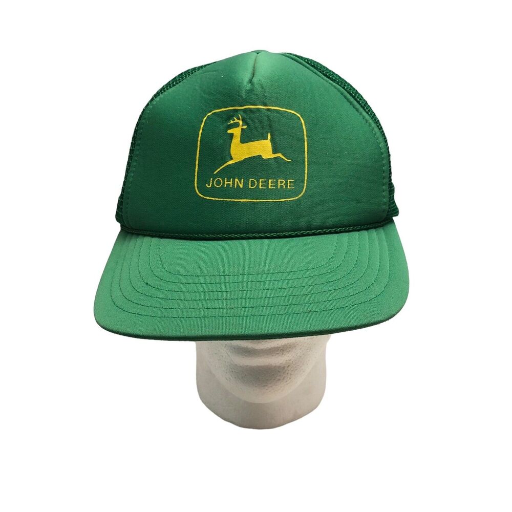 Vintage John Deere Tractor Hat Green Trucker Mesh Back Logo Cap SnapBack